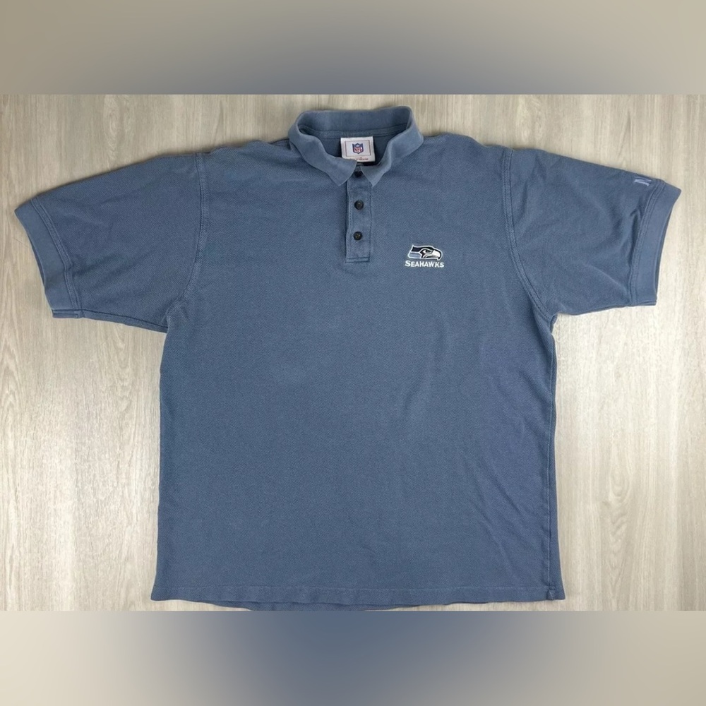 Seattle Seahawks Embroidered NFL Apparel Blue Polo T Shirt Mens XL Waffle Knit